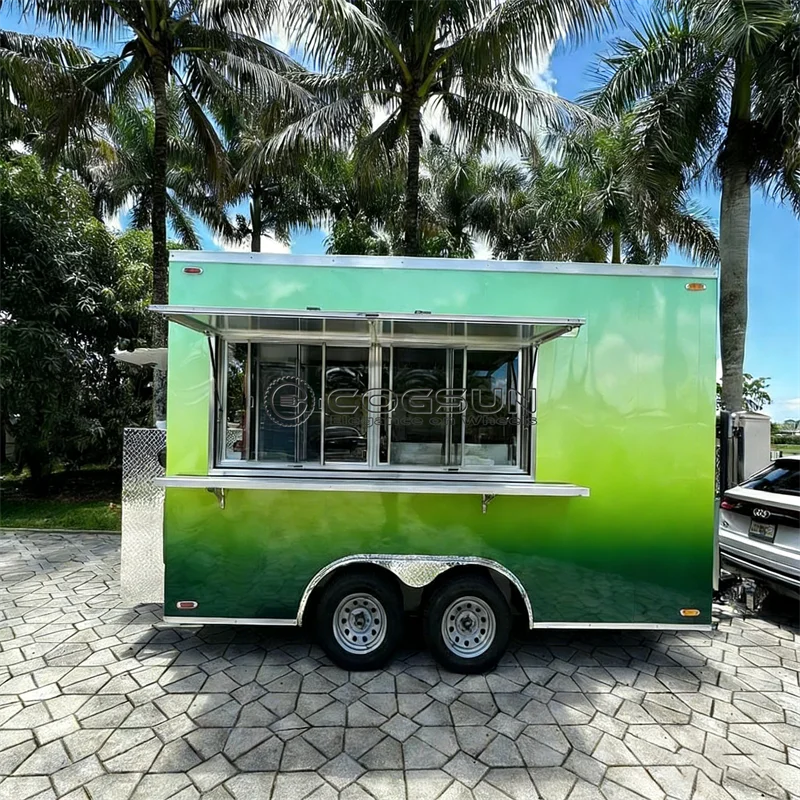 COGSUN Mobile Barbecue Trailer with Heavy-Duty Premium Fresh Juice & Salad Concession Trailer Fully Equipped Food Truck