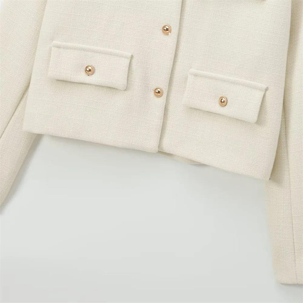 Veste courte d'automne pour femmes, nouveau style européen et américain, à la mode, décontractée, ample, décoration à rabat