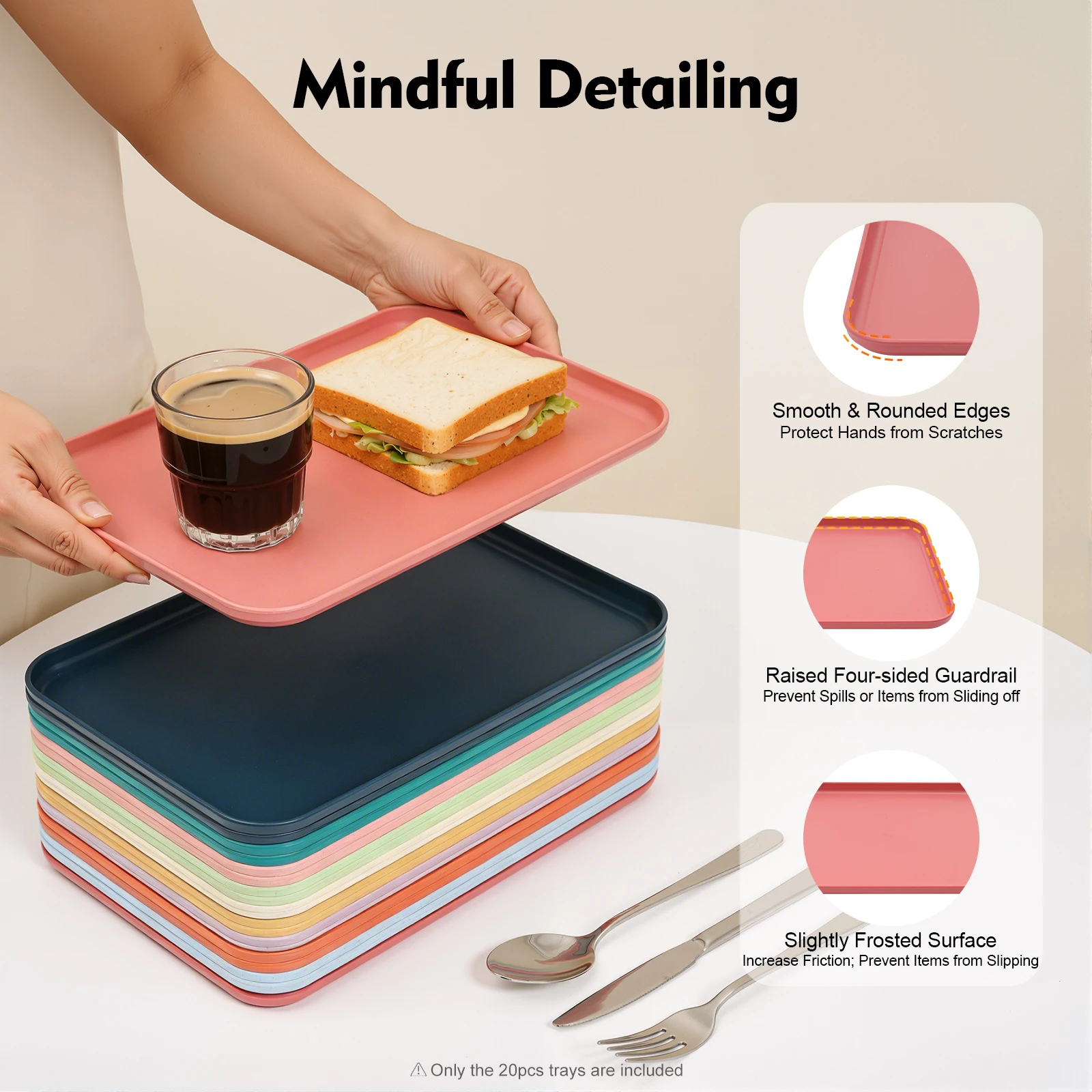 Plateaux de service alimentaire empilables en Fiber de paille de blé PP, 20 pièces, lavables au lave-vaisselle, réutilisables, multicolores, pour fête de restauration, Buffet, cafétéria