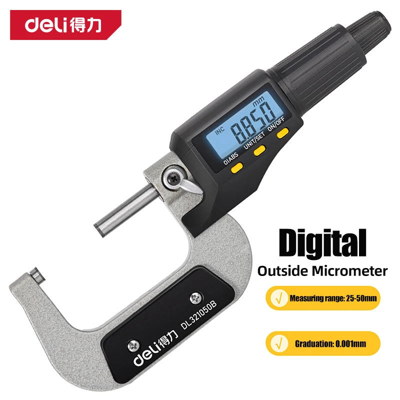 

Deli 0.001 mm Electronic Outside Micrometer 0-25 mm Digital Micrometer Electronic Digital Caliper Gauge