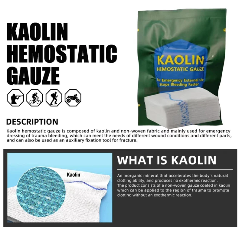 

Hemostatic Gauze Combat Emergency Trauma Z-Fold Soluble Ifak Tactical Military First Aid Kit Medical Wound Dressing