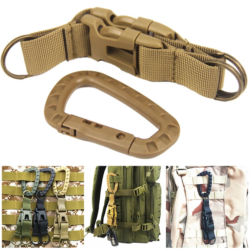 Tactical Gear Clip Keychain Backpack Haning Key Ring Hook Nylon Webbing Molle Buckle Holder with D Shape Fast Carabiner