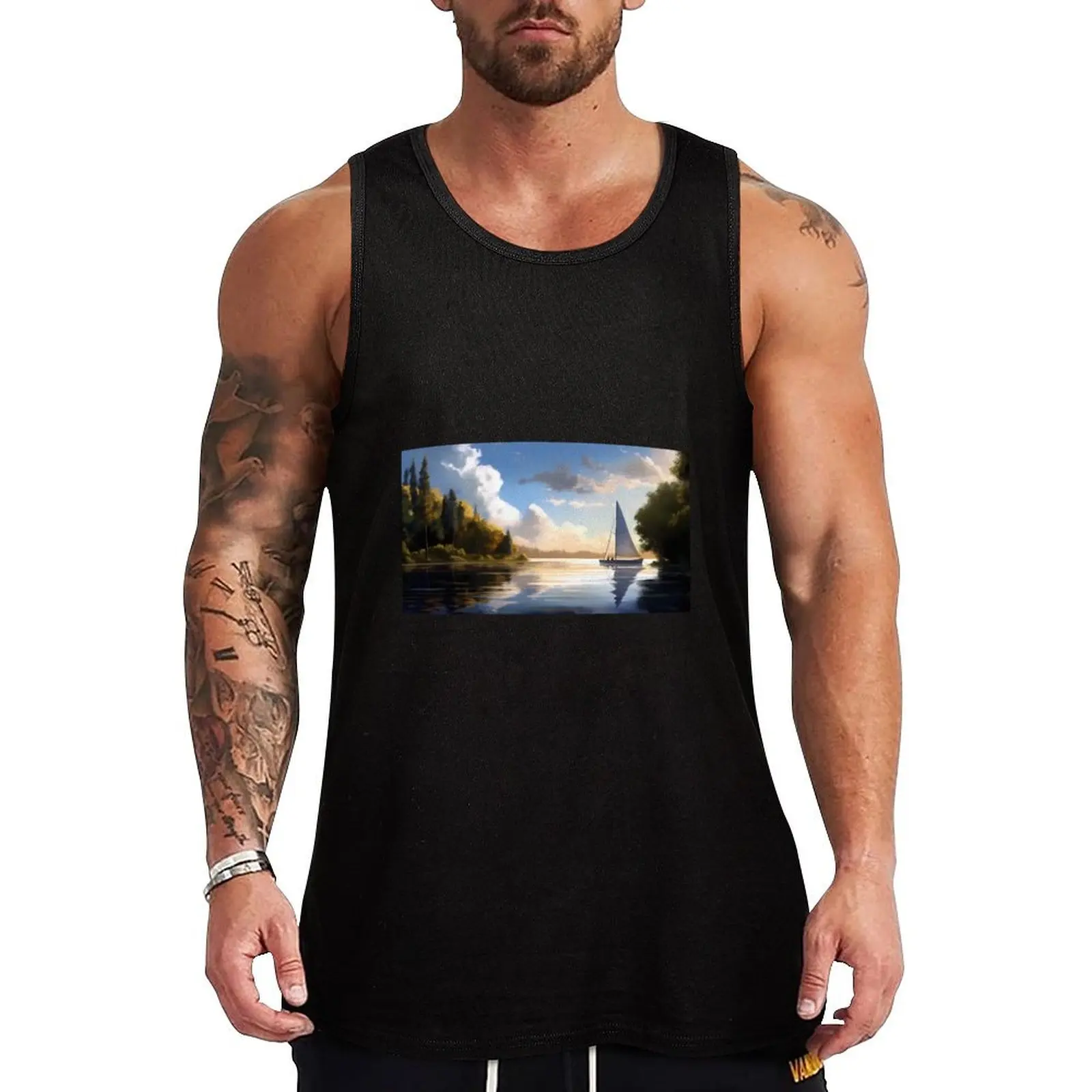 Segelboot gleiten anmutig auf einem Trans quull See Tank Top Männer Kleidung Anime