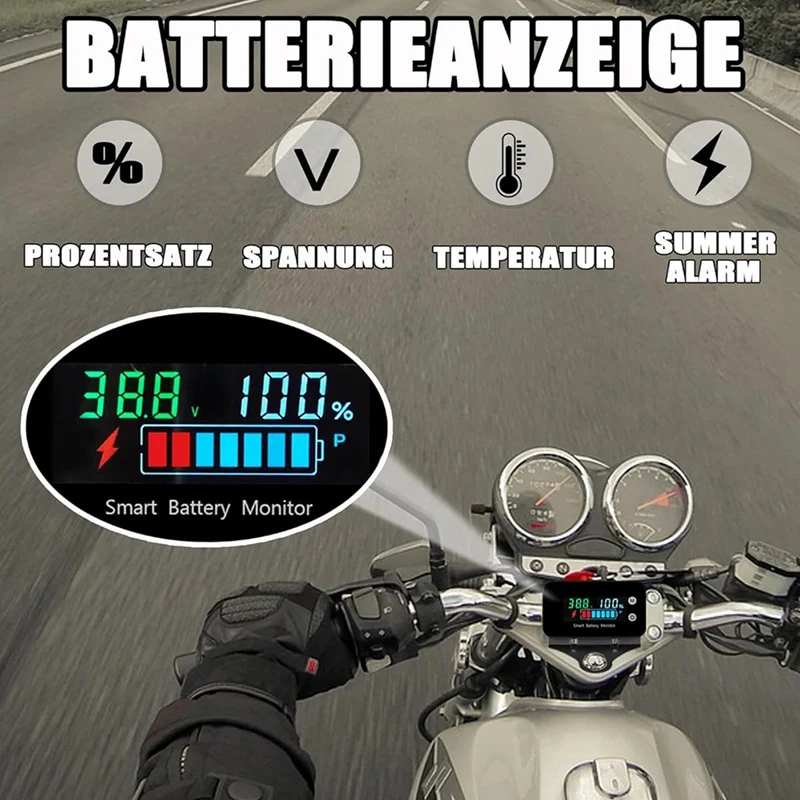 IPX7 Waterproof Battery Monitor with Bracket 7-100V,Car Motorcycle Golf Cart Battery Meter Buzzer Alarm & Temperature