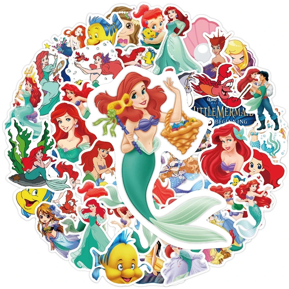 10/30/50PCS Disney Mermaid Ariel Cute Princess Stickers DIY Phone Notebook Laptop Skateboard Car Graffiti Cartoon Decals Toys