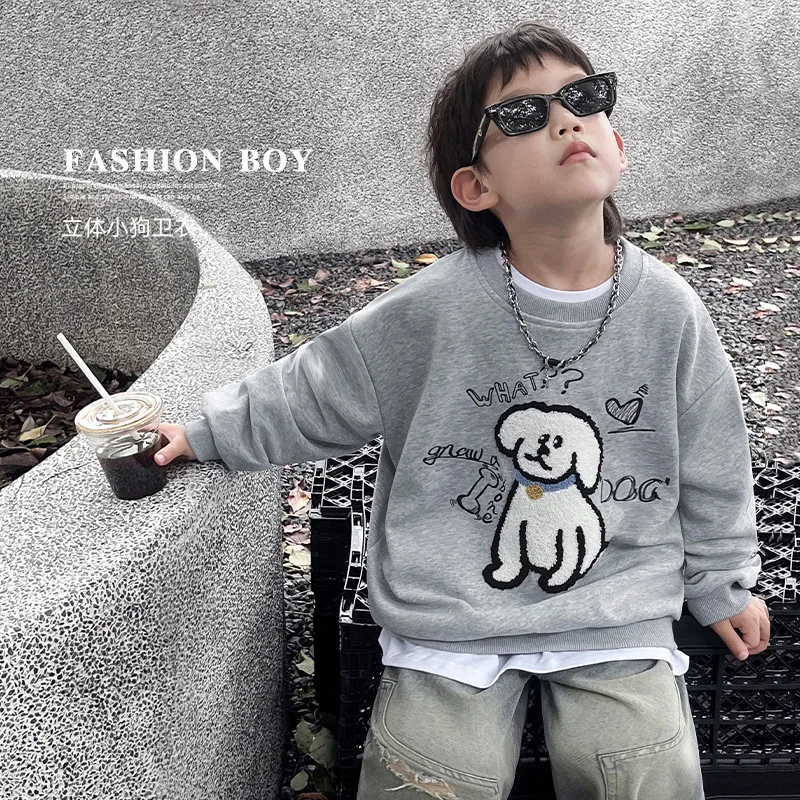 Ins Autumn Junior Boys Sweatshirt 3D Cute Dog Long Sleeve Baby Boys Tops Casual Printed Round Collar Children Kids Boy Pullovers