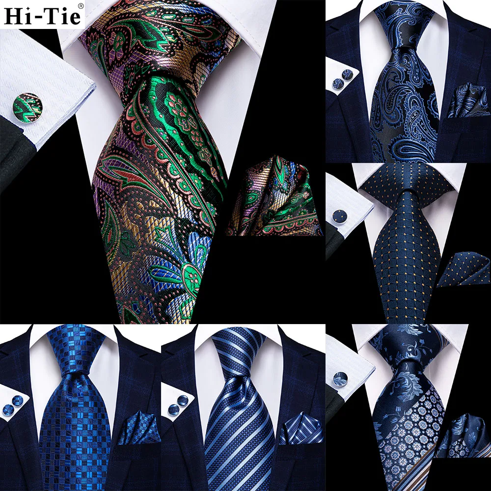 

Hi-Tie Green Purple Paisley 63inch Silk Men Extra Long Ties for Men Woven Classic 160cm Men Necktie Pocket Square Set Cufflinks