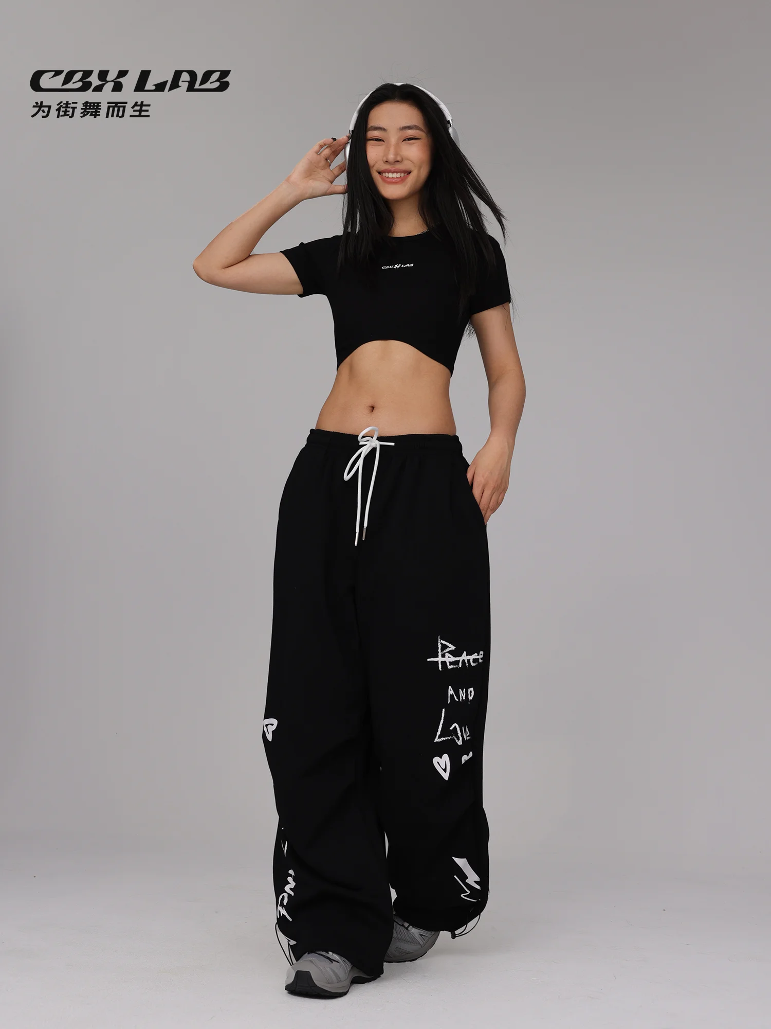 CBXLAB Street Dance Women\'s Black Street Graffiti Casual Pants  Hip Hop Dance Pants Jazz Gril Retro Sweatpants