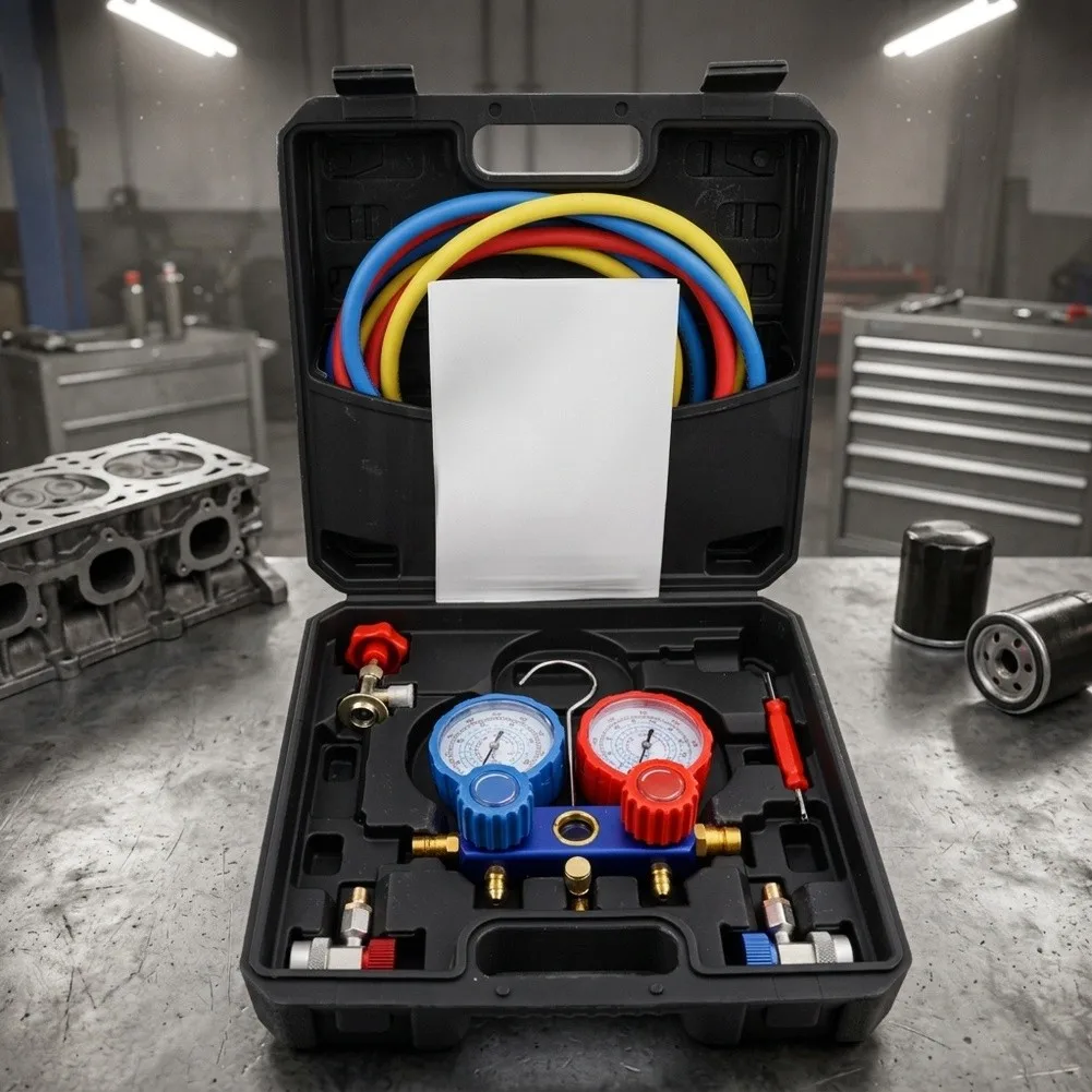 AC Manifold Gauge With Hoses And Case For R410A R22/ R404A R134A/ Charging Kit Car Air Conditioning Manifold Instrument Cluster