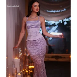 Contessa Dubai Purple Beaded Sequins Wedding Dress Spaghetti Strap vestidos de noche Mermaid Land-Length فساتين سهرة Customized