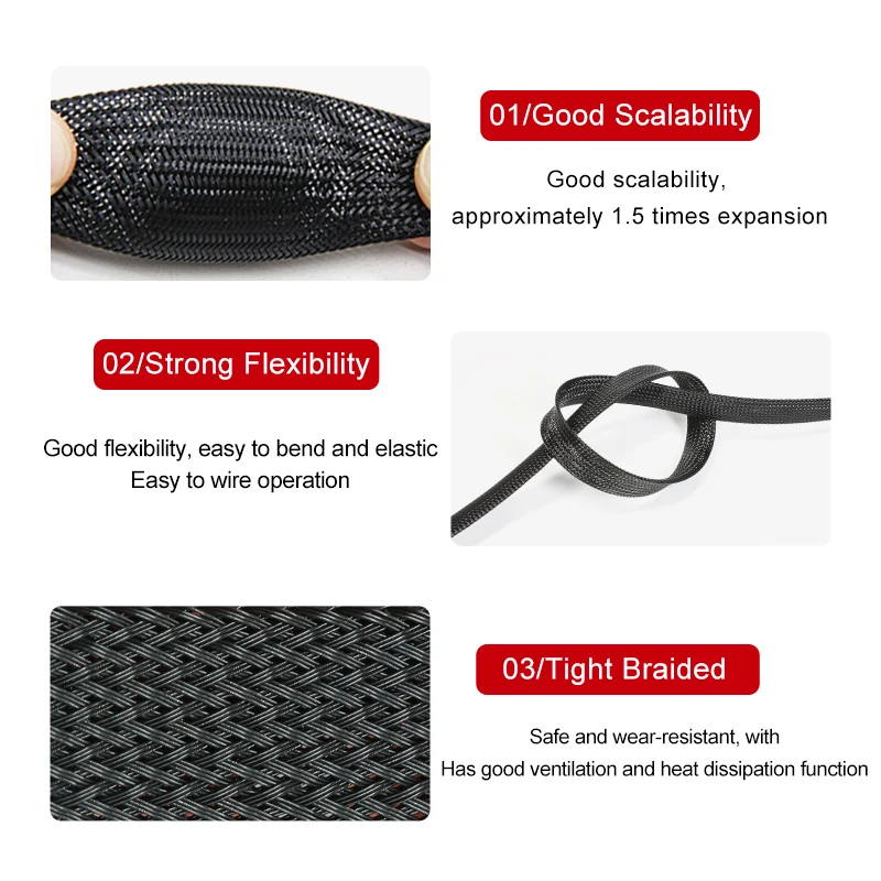 1m 2/46/8/10/12/14/16/20/25/30mm PET Braid Insulated Sleeves High Density Expandable Cable Sheath Wrap Cable Protector For Wires - Image 3