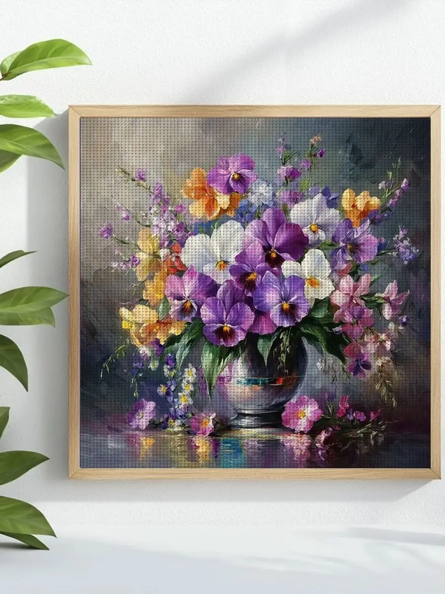 1 Stück 40x40 cm/15,74 Zoll Kreuzstich-Set mit Vase-Motiv, DIY-Set 11CT/14CT, DIY-Stickset, Kreuzstich-Set zur Wanddekoration – Detail 1