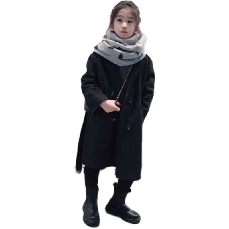 Girls Woolen Coat Overcoat Jacket Windbreak 2024 White Warm Plus Thicken Autumn Winter Cotton School Children\'s Clothing