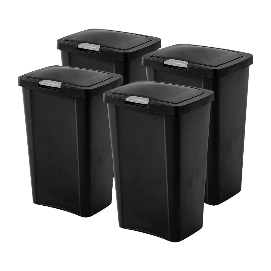 Sterilite 13 Gallon TouchTop™ Wastebasket, Lidded Trash Can, Black, 4 Pack