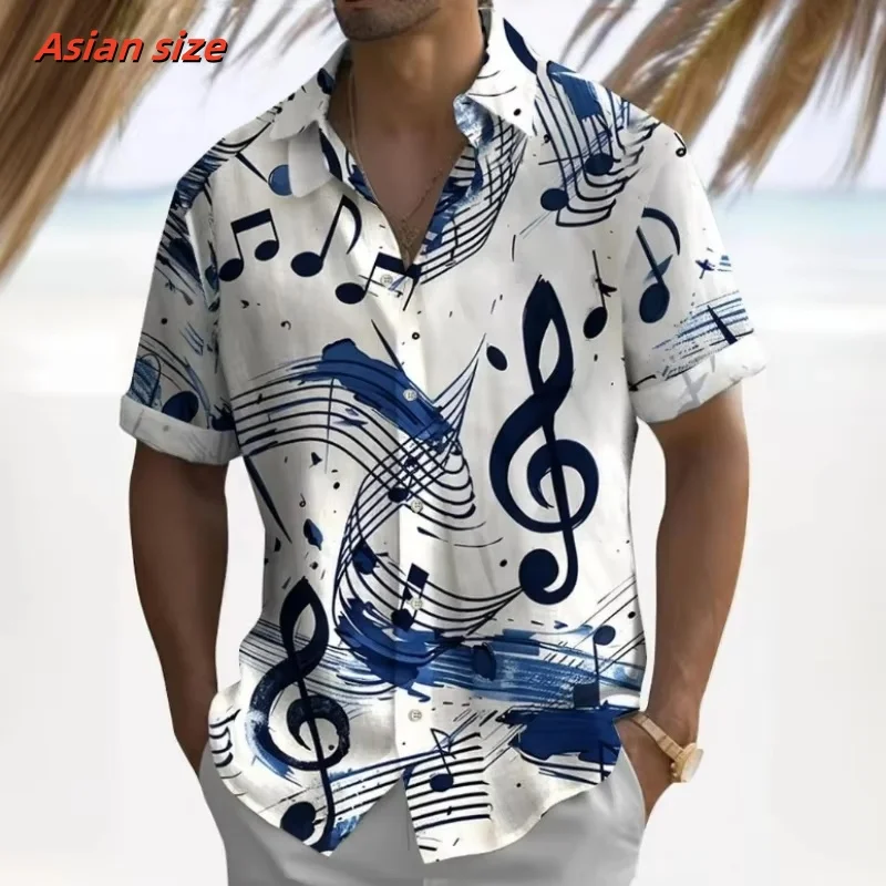 

Colorful Geometry Pattern Hawaiian Shirt For Men Music Stripes 3D Print Short Sleeve Tops Casual Lapel Aloha Shirts Loose Blouse