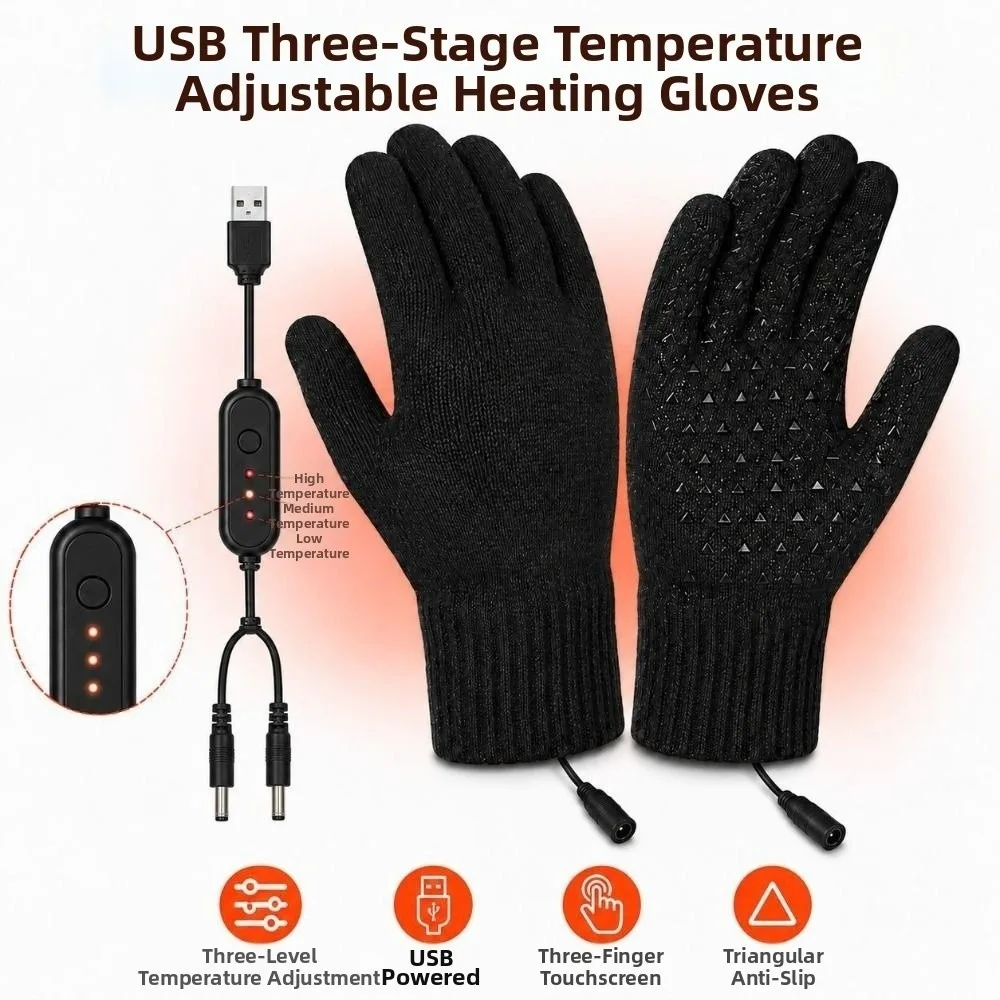 1 Level 3 Level USB Electric Heated Gloves Solid Color Adjustable Temperature Winter Heated Gloves Warm Soft