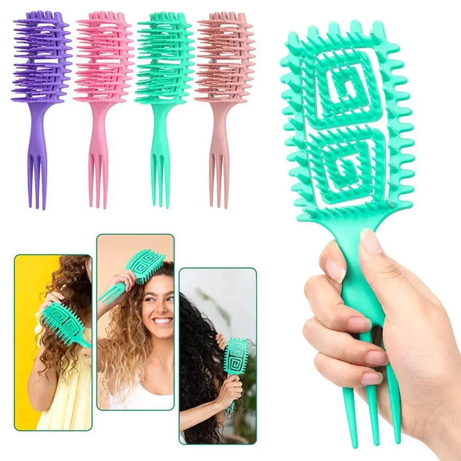 1pc Curly Hair Detangling Comb, Wet/Dry Defining Brush with Ergonomic Grip, Minimize Breakage & Pull, for Blowout Styling