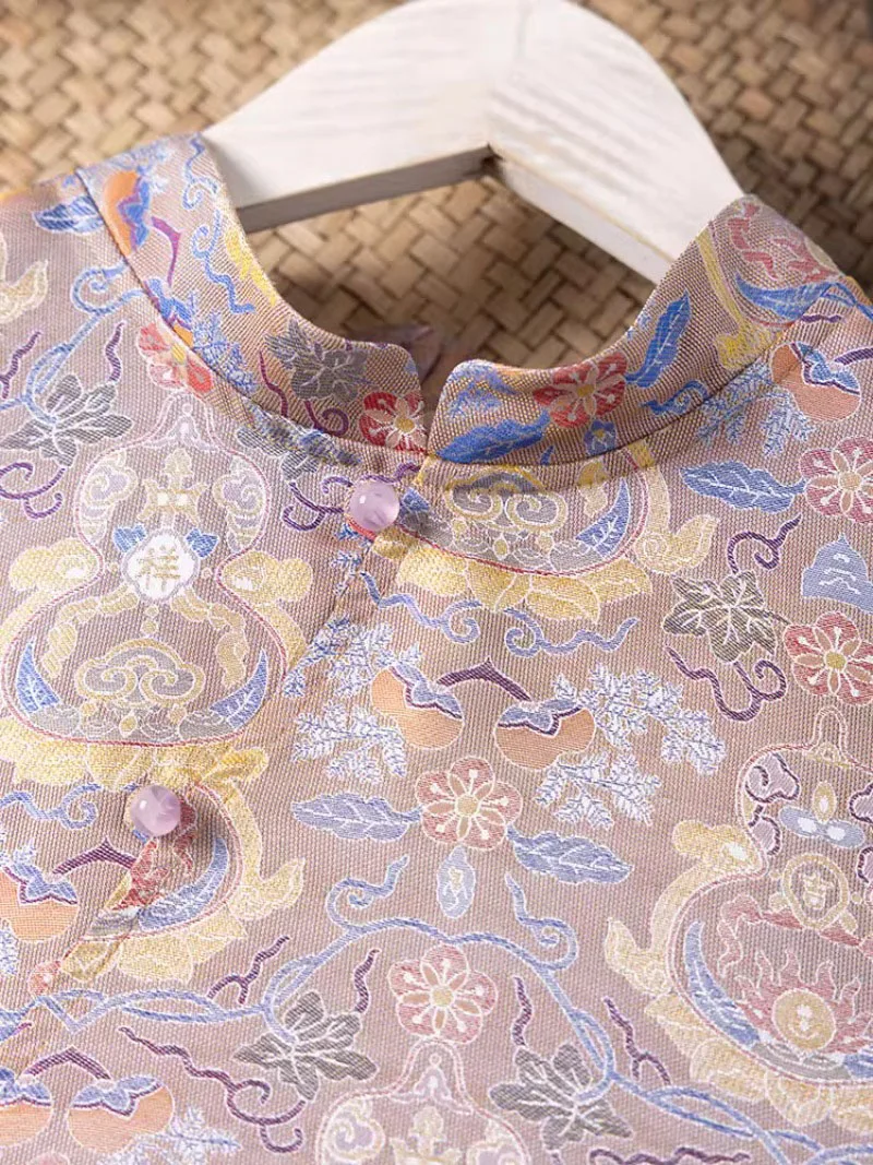 2025年夏新作 カラフルな天然桑絹100% ソングブロケード 異なる色 ルオ レディースファッションワンピース