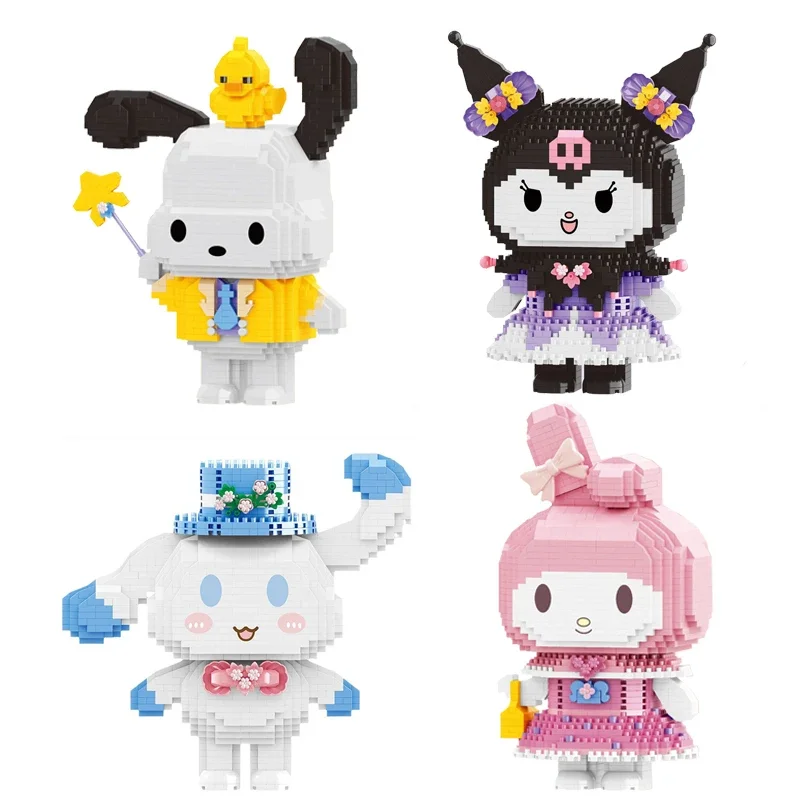 Sanrio Kuromi Micro Building Block Pochacco Cinnamoroll Melody Assembled Model Mini Brick Figures Toys For Kids Christmas Gift