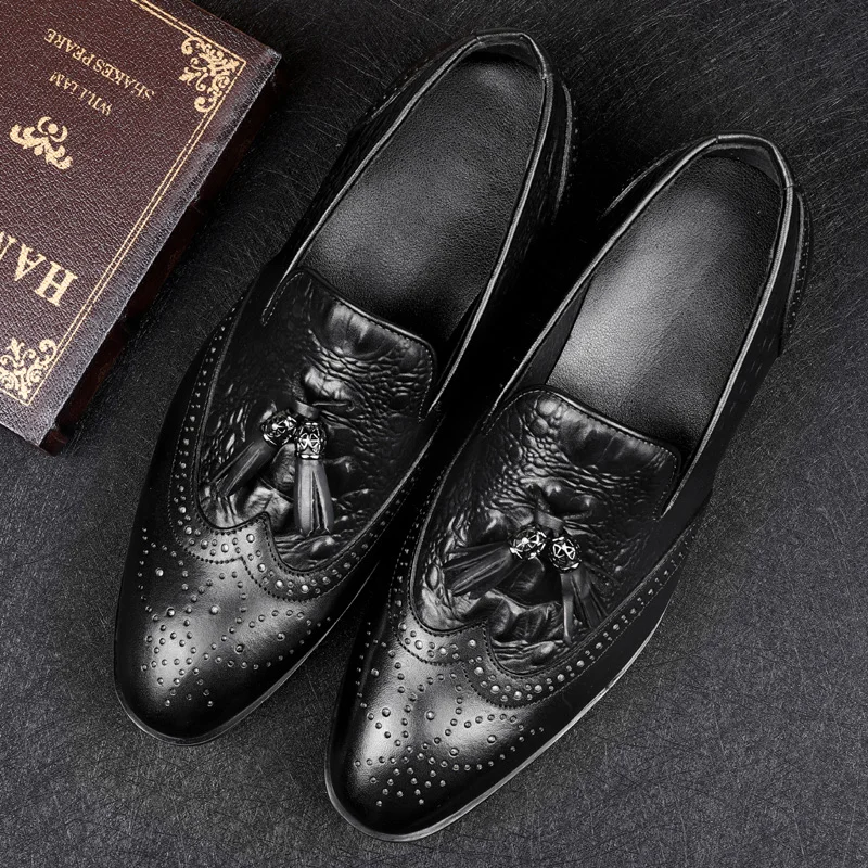 

Роскошные брендовые мужские лоферы из натуральной кожи с кисточками, высококачественные деловые свадебные модельные кожаные туфли, элегантная универсальная повседневная обувь