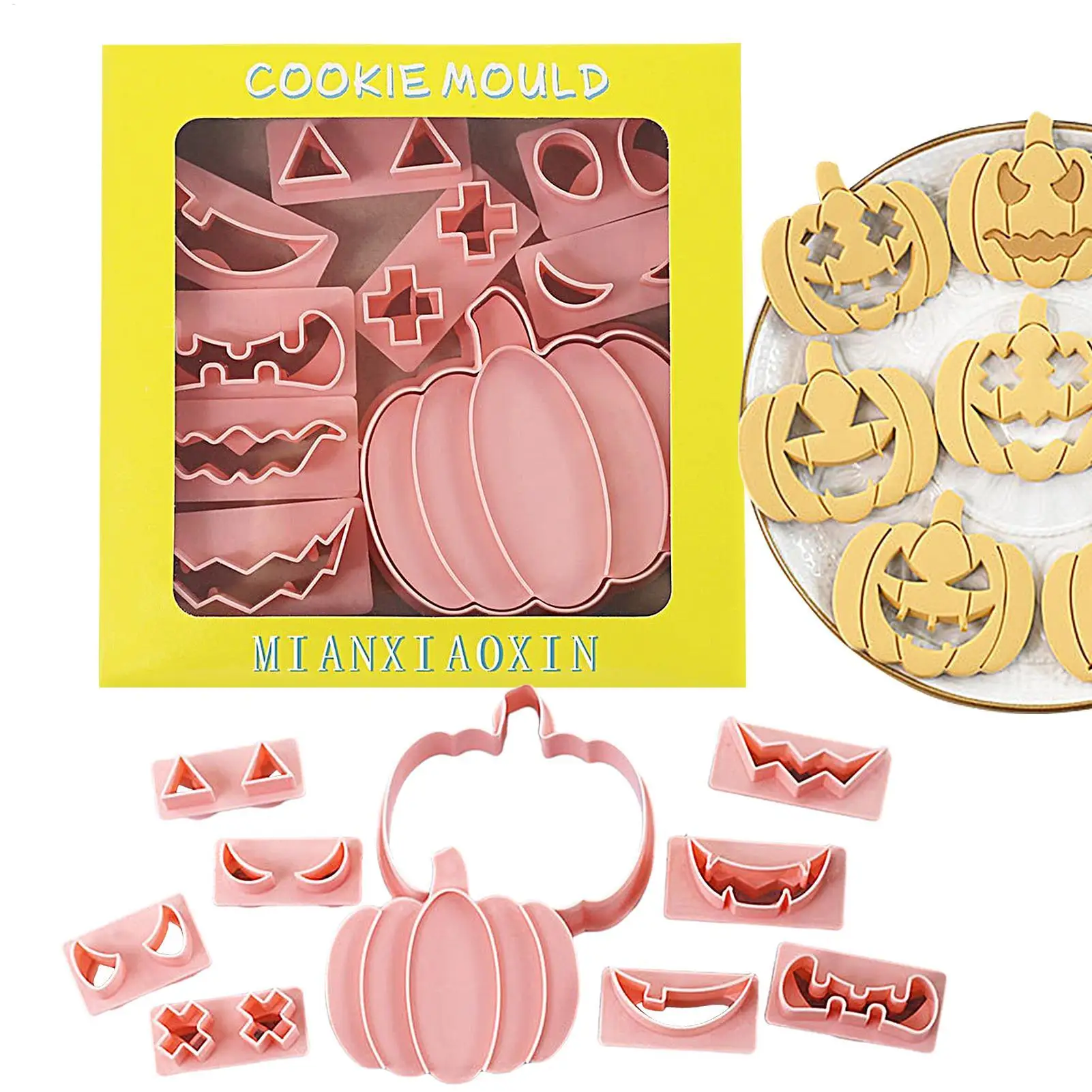 10Pcs Pumpkin Cookie Cutters Halloween Funny Expressions Stamp Embossing Cutter Set Cookie Baking Tools Kitchen Party Supplies