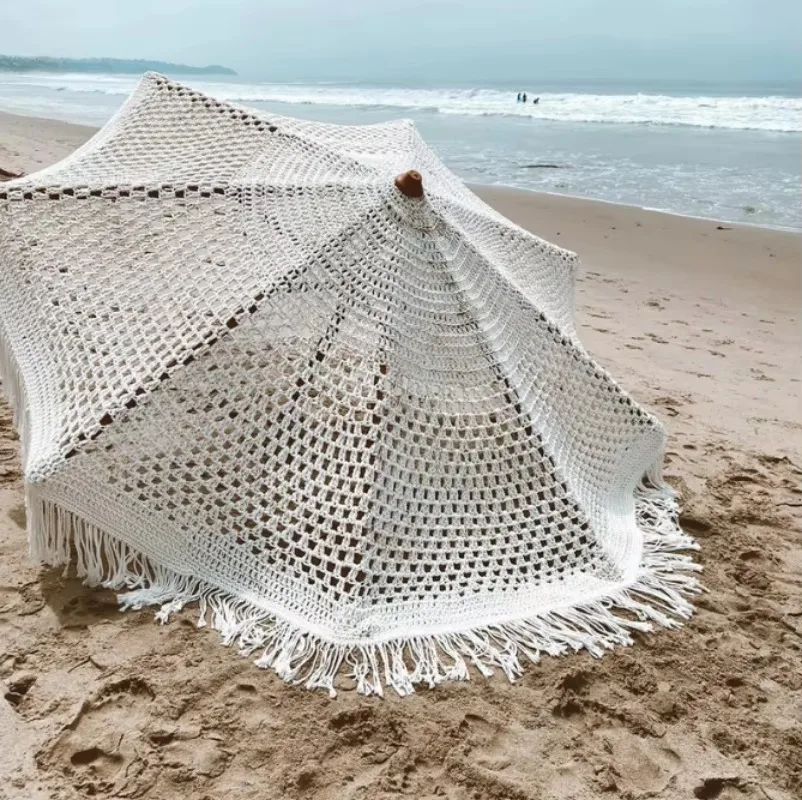 2m 2.5m 3m Large Luxury Beach Outdoor Lace Crochet Parasol with Tassel Holiday Home Decor Bohemian Patio Umbrella Fast Delivery
