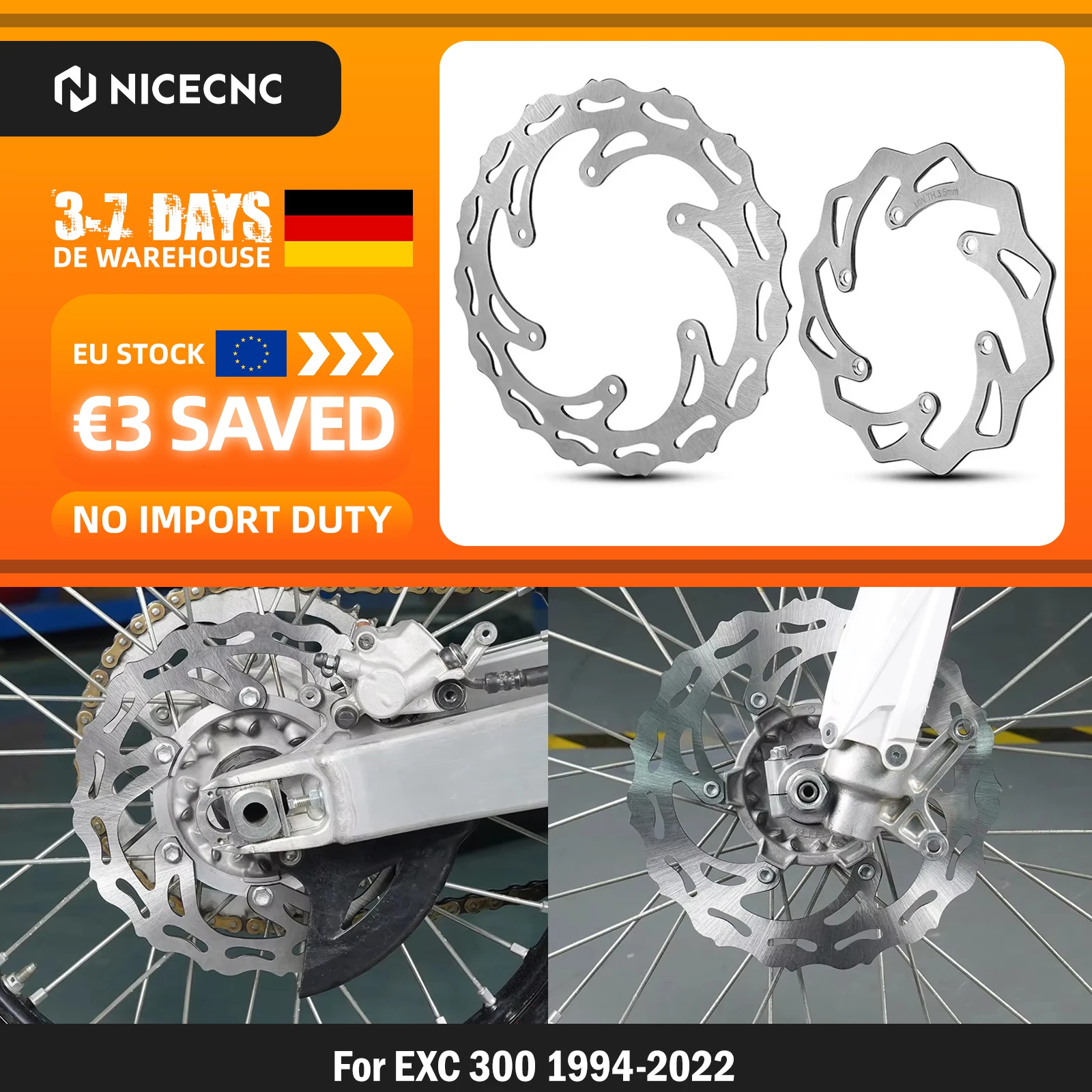 Image of Für KTM EXC 300 EXC 250 EXC-F 350 SXF 250 SXF 450 1994-2022, für Husqvarna TE 300 FE 250 FE 350 FE 450, 260/220mm Vordere und Hintere Bremsscheiben für GasGas EC 300 2021-2022