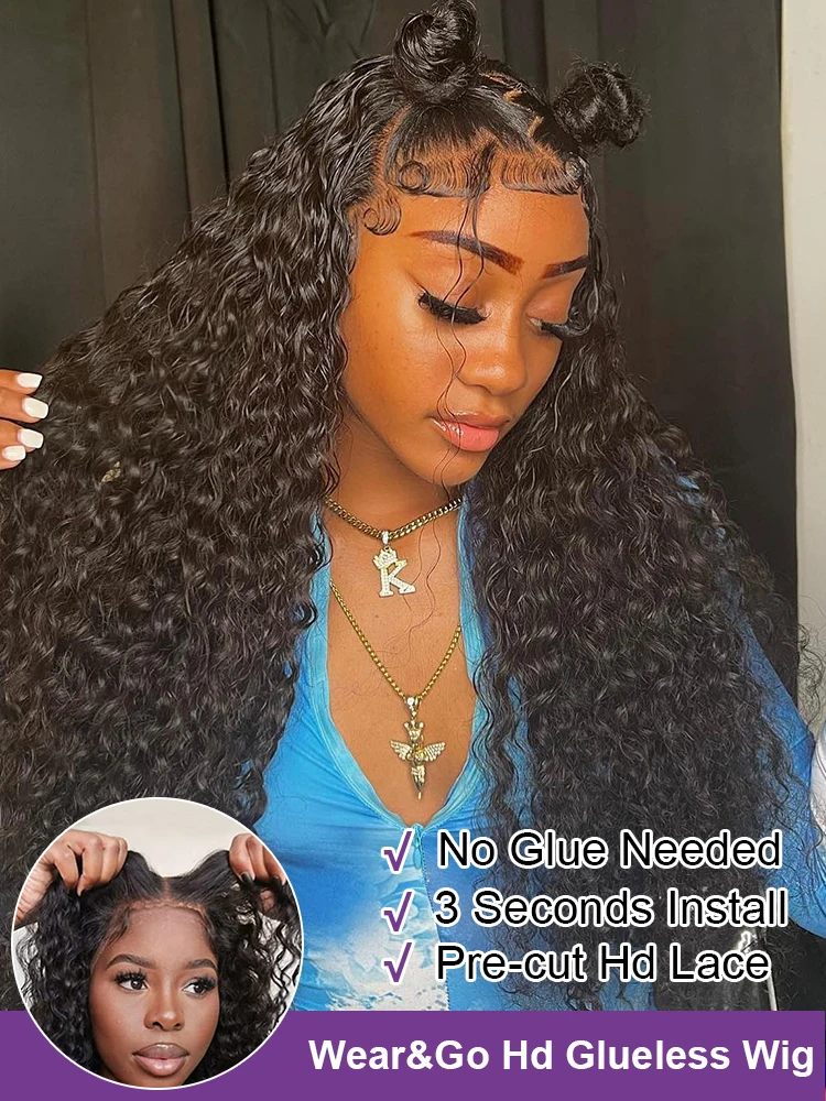 Wear and Go Glueless Human Hair Wig Ready to Wear Pre Plucked 30inch Brazilian Water Wave 7x5 Lace Closure Wig Curly Wigs Sale