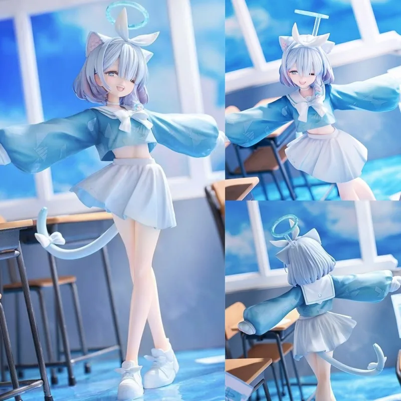 

21cm Blue Archives Sailor Uniform Beauty Alona Handmade Cat Tail Standing Desktop Ornament Collection Model Cute Cartoon Gifts