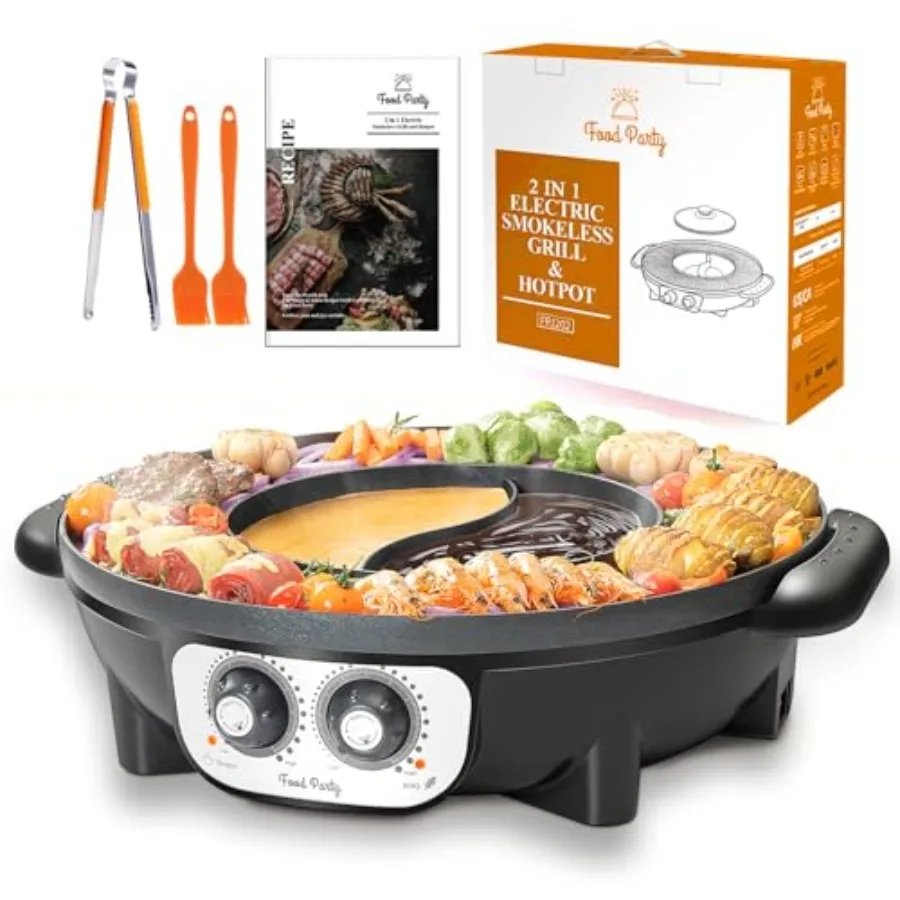 

Hot Pot with Grill 2 in 1 Electric Smokeless Grill and Hotpot Pot Combo Korean BBQ Grill 110V 1700W