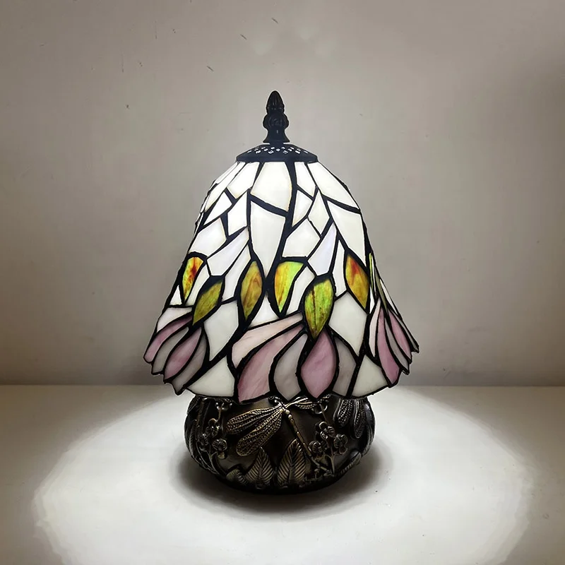 Tiffany 8Inch Stained Glass Daffodil Bell Small Decorative Table Lamp Dragonfly Antique Base for Living Room Bedroom