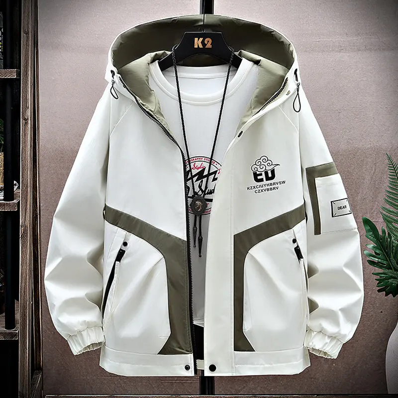 

New Trendy 2025 Men's Hooded Workwear Jackets Spring Autumn Youth Casual Windbreaker Street Cargo Coat Teen Outdoor Top Clothing