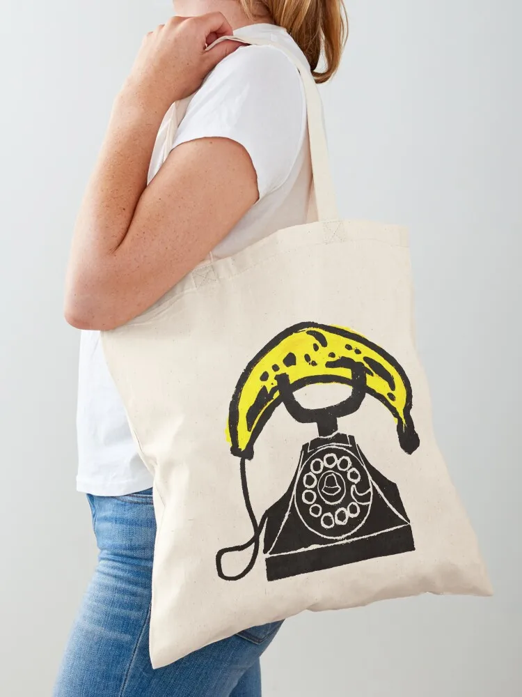 

Yellow Can you hear me Banana Phone - linocut Tote Bag sacs de shopping bags woman 2025 hand bag Candy bags