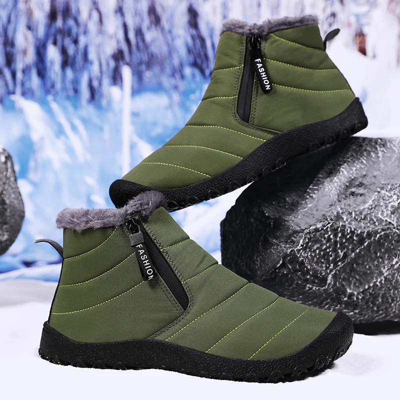 Men Plush Walking Shoes Waterproof Sport Outdoor Snow Boots Flats Home Comfortable Breathable Father Sneakers Winter Size 39-46