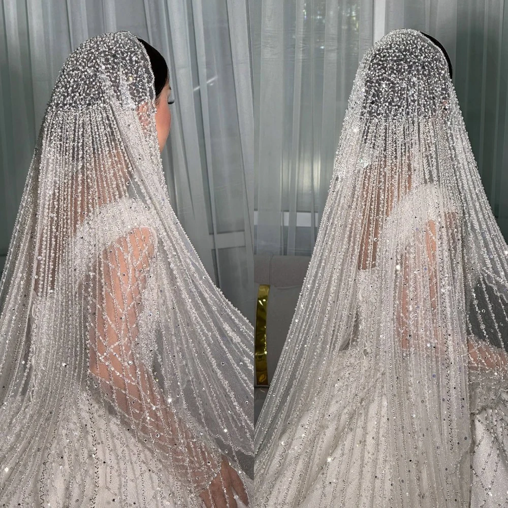 Graceful Wedding Veils Beads Sequined Lace One Layer Bride Complementos De Boda Velo De Novia Custom Made Bridal Accessories