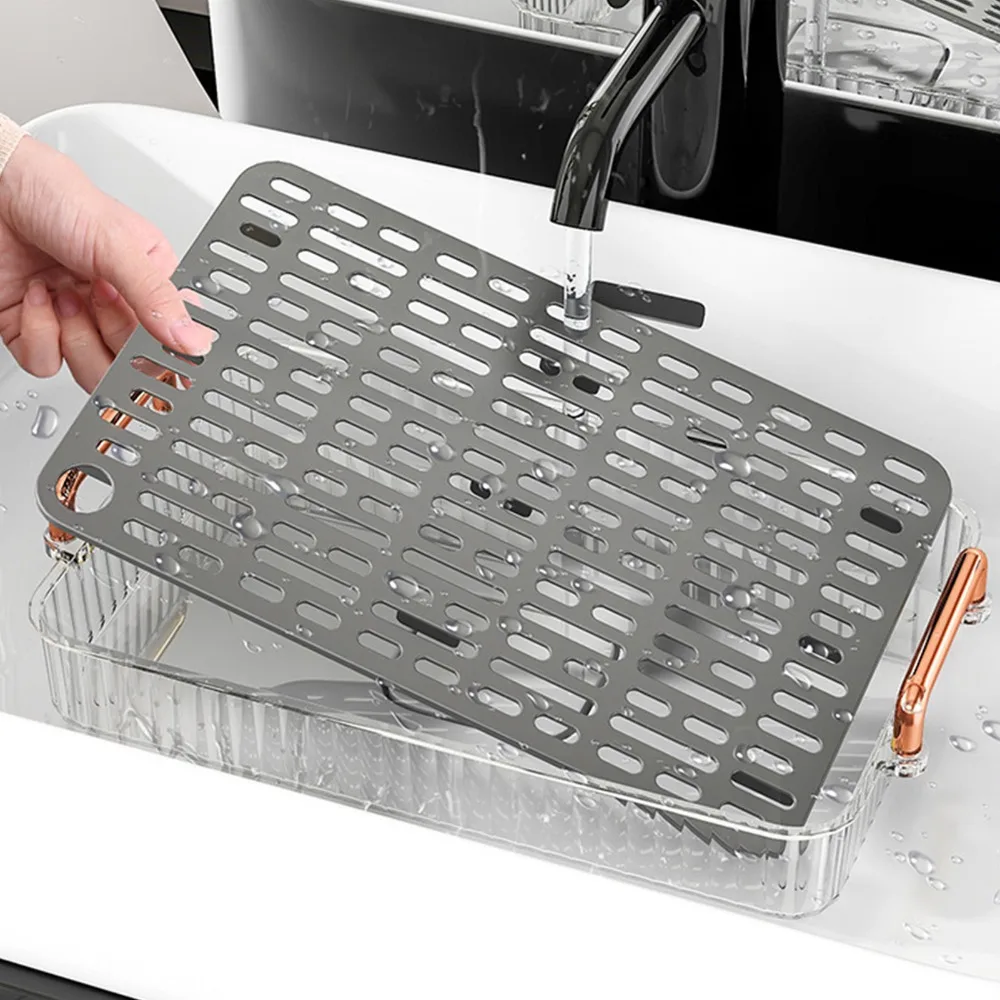 Large Capacity Water Drainage Tea Tray With Handles Drip Tray Design Double Layer Tea Tray Plastic Material Compact Lightweight
