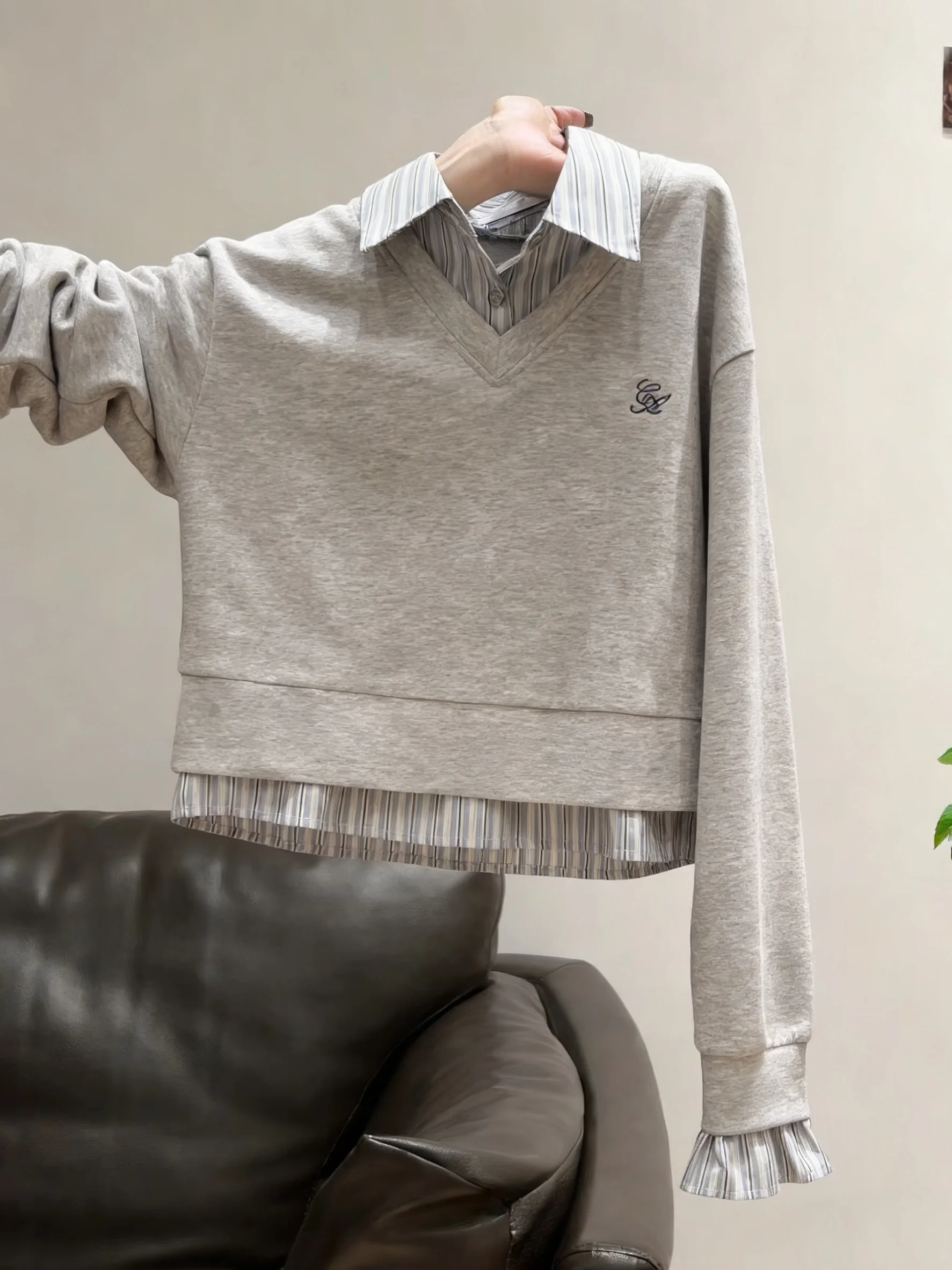 

Женская толстовка в полоску с длинным рукавом, весенне-осенняя, повседневная, модная, с воротником-стойкой