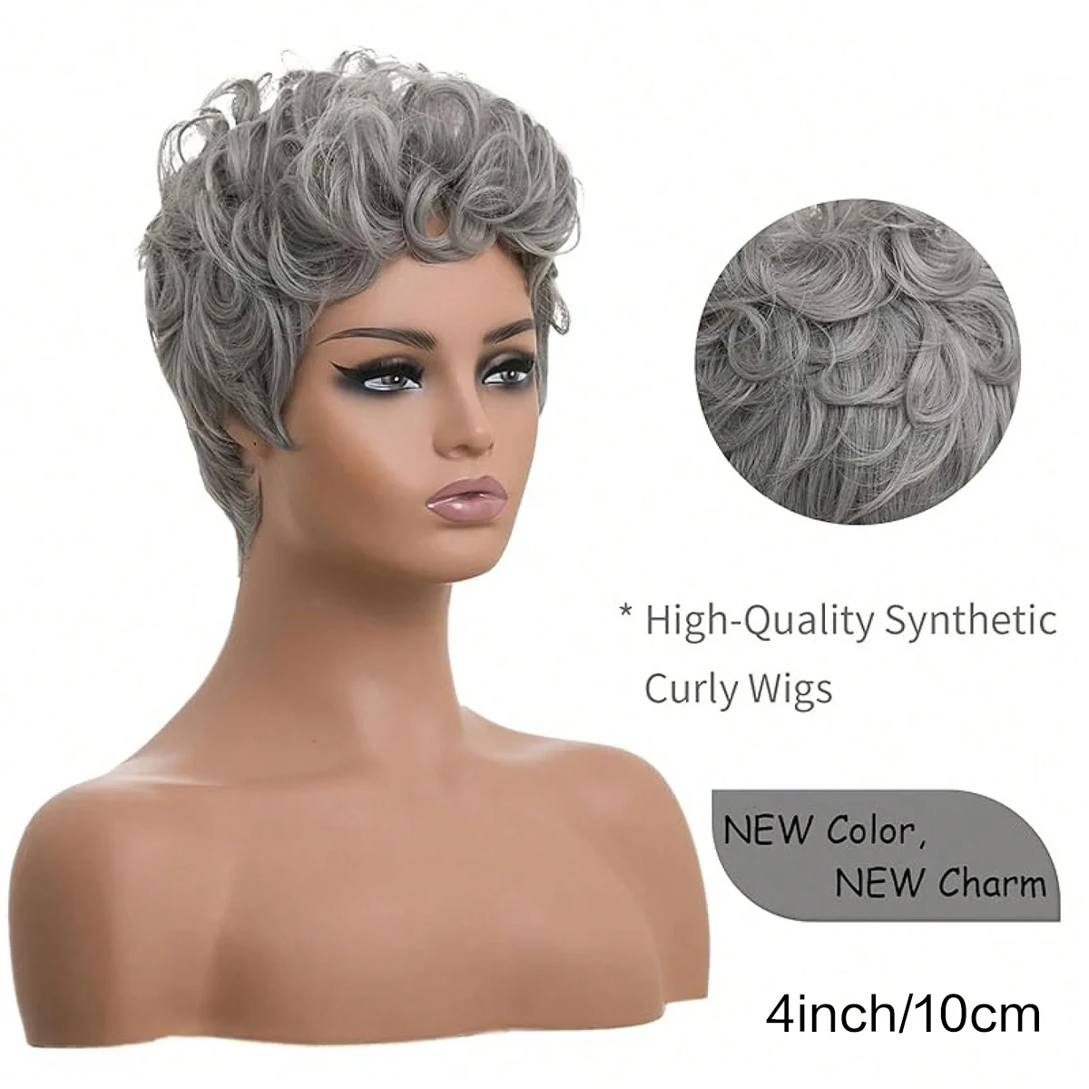 Perucas curtas de pixie curto cinza encaracolado pixie perucas de cabelo sintético natural ondulado cinza pixie corte peruca curta encaracolado em camadas peruca pixie
