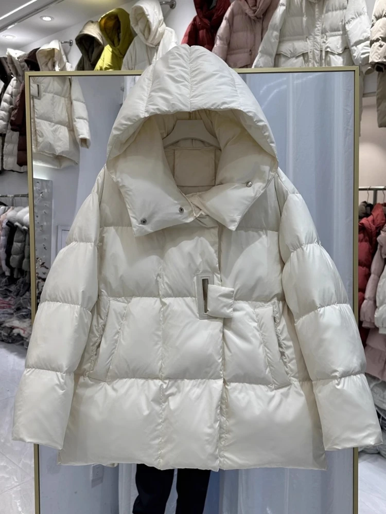 Zimowa kurtka puchowa damska z 90% puchem kaczym, modna, gruba, ciepła, puszysta parka, nowość 2025, luźna, oversize'owa kurtka puchowa, odzież wierzchnia.