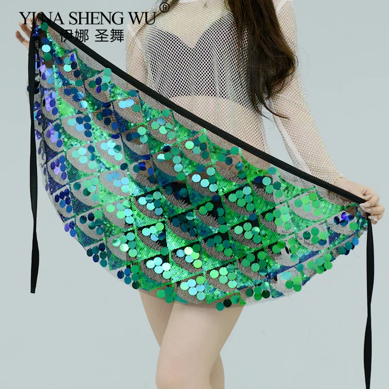 Danza del ventre sciarpa all'anca con paillettes sciarpa a triangolo catena in vita con nappe cintura per feste di Festival di danza indiana gonne rosa per danza del ventre