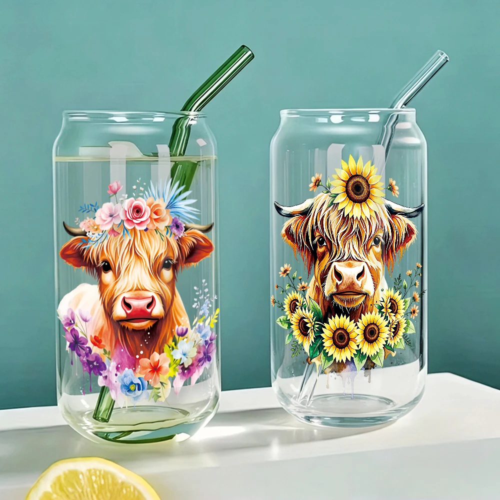 6pcs Yak Rabbit Fox Animal UV DTF Cup Wrap Sunflower Hedgehog Raccoon 3D UV Transfer Sticker Self-adhesive Bloom Mug Cup Wrap view 3