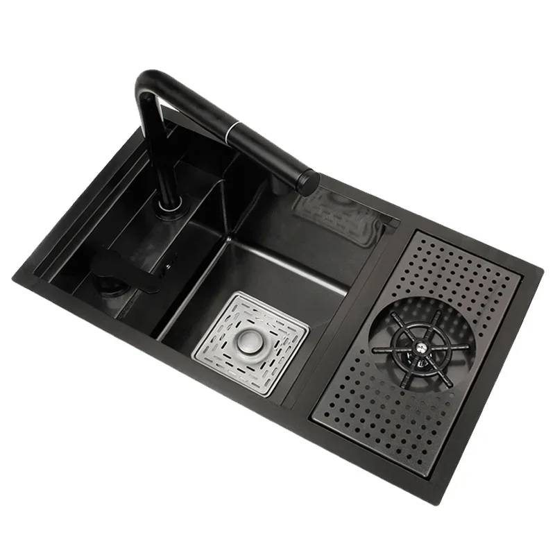 

Kitchen Sink Hidden Cup Washer Sink Nano Bar Counter Western Kitchen Sink Mini Handmade Basin Single Slot Cabinet with Drainer