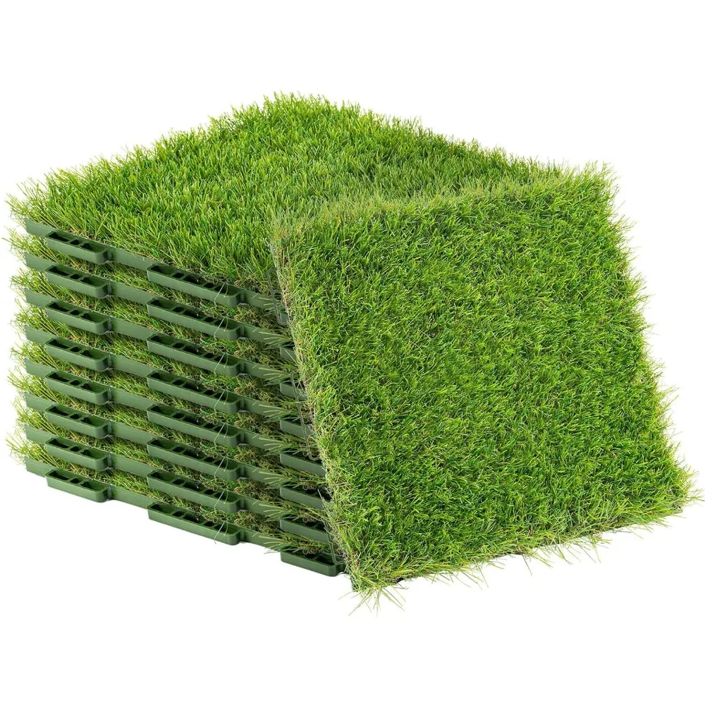 

1.57" H Interlocking Artificial Grass Tiles, 12" X 12" Fake Grass Deck Turf Tiles with Upgrade Interlocking System