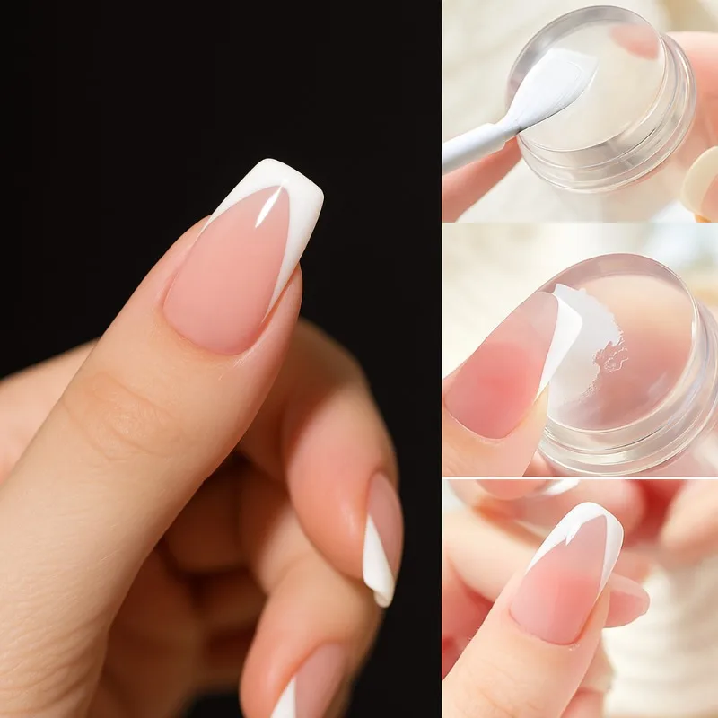 Skrobak do folii na paznokcie 2 szt./zestaw Silikonowy Przezroczysty Zestaw do zdobienia paznokci Francuski Design Manicure Stempel do paznokci Narzędzie do transferu wzorów