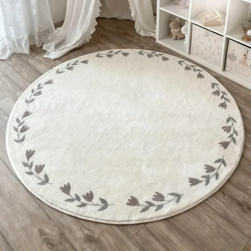 Flowers Round Rug Soft Fluffy Area Rug Non-slip Kid Room Play Mat Machine Washable Carpet Home Decor