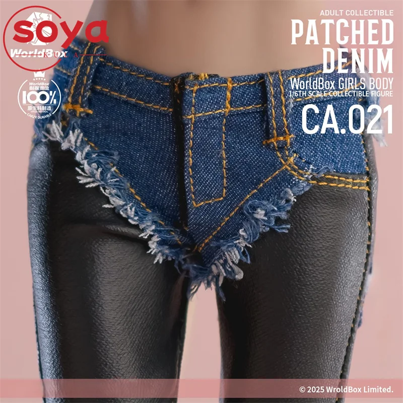 ชุดเสื้อแจ็คเก็ตยีนส์ลายปะติดสไตล์เรโทร Worldbox CA021 ขนาด 1/6 พร้อมกางเกง สำหรับตุ๊กตาแอ็คชั่นฟิกเกอร์หญิงขนาด 12 นิ้ว