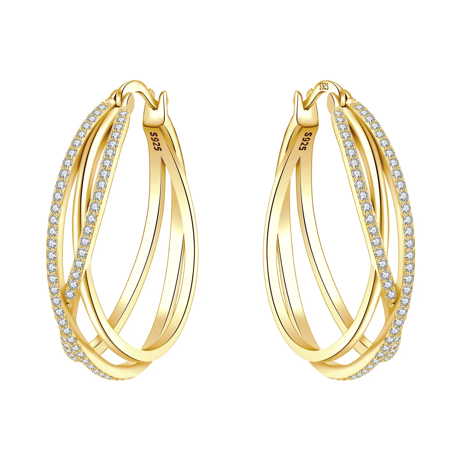 

PANPOKI Original 925 Sterling Silver Curved Braided Large Earrings Women Hoop Earring Anniversary Jewelry Trendy Gifts