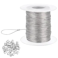328 Feet 0.5mm Heavy Picture Hanging Wire Steel Wire with 30 pcs Aluminum  Loop Sleeve for Mirrors Frames Load Capacity 9.7LB