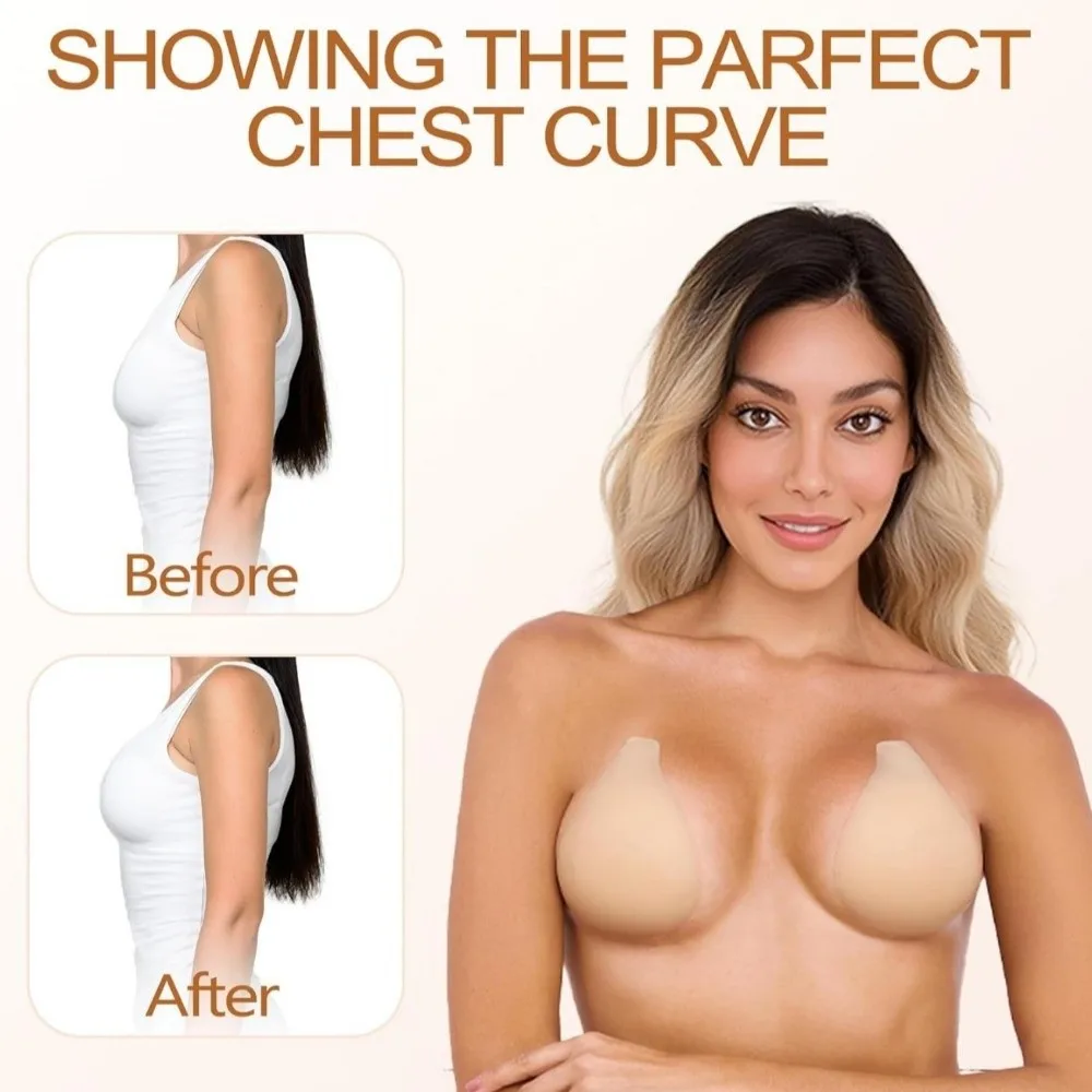 Seamless Silicone Nipple Covers Reusable Spoon-Shaped Strapless Bra Full Coverage Push Up Self-Adhesive Nipple Covers for Women