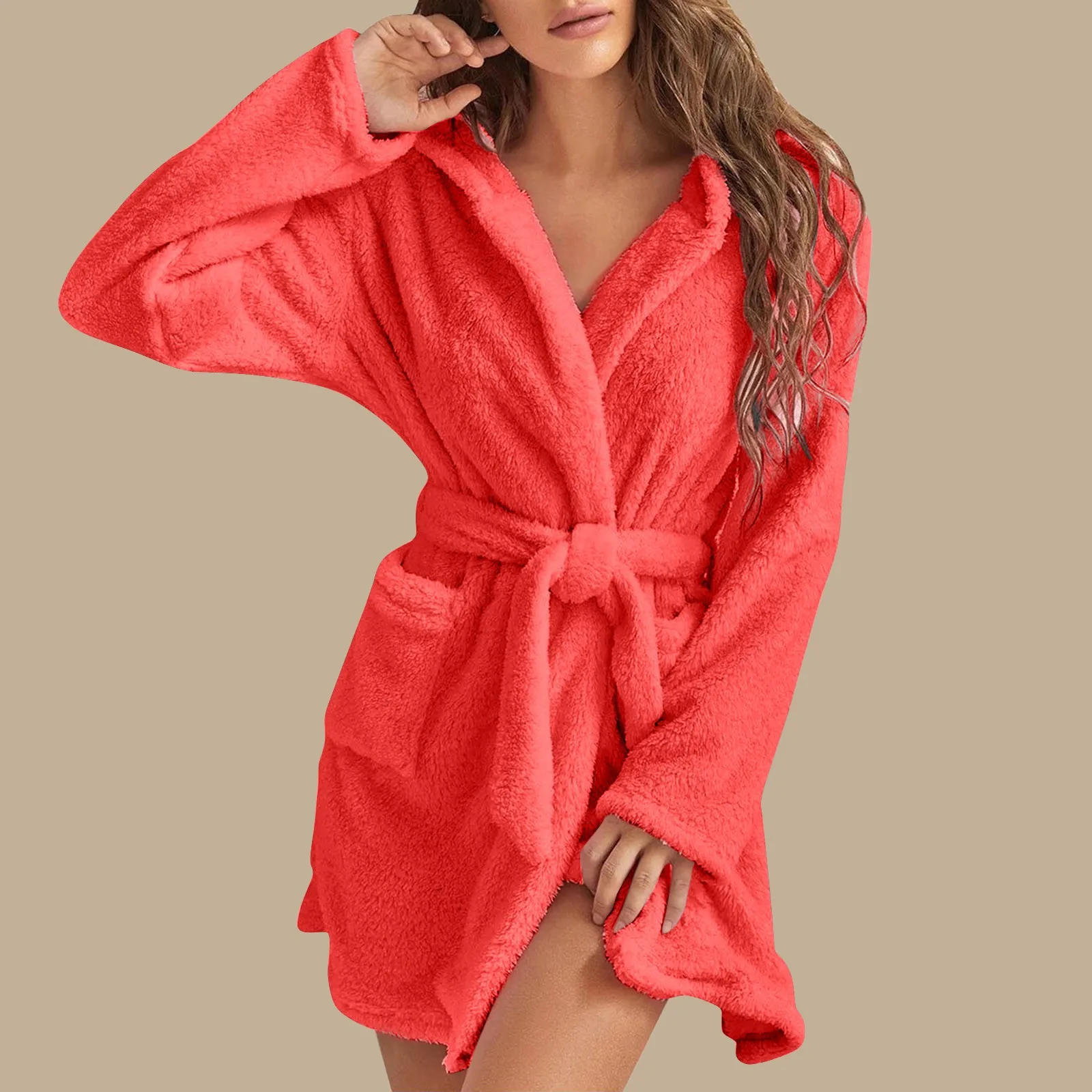 Bata de lana de Coral para mujer, Kimono cálido de invierno, albornoces gruesos, toallas de felpa, ropa de dormir de franela, albornoz